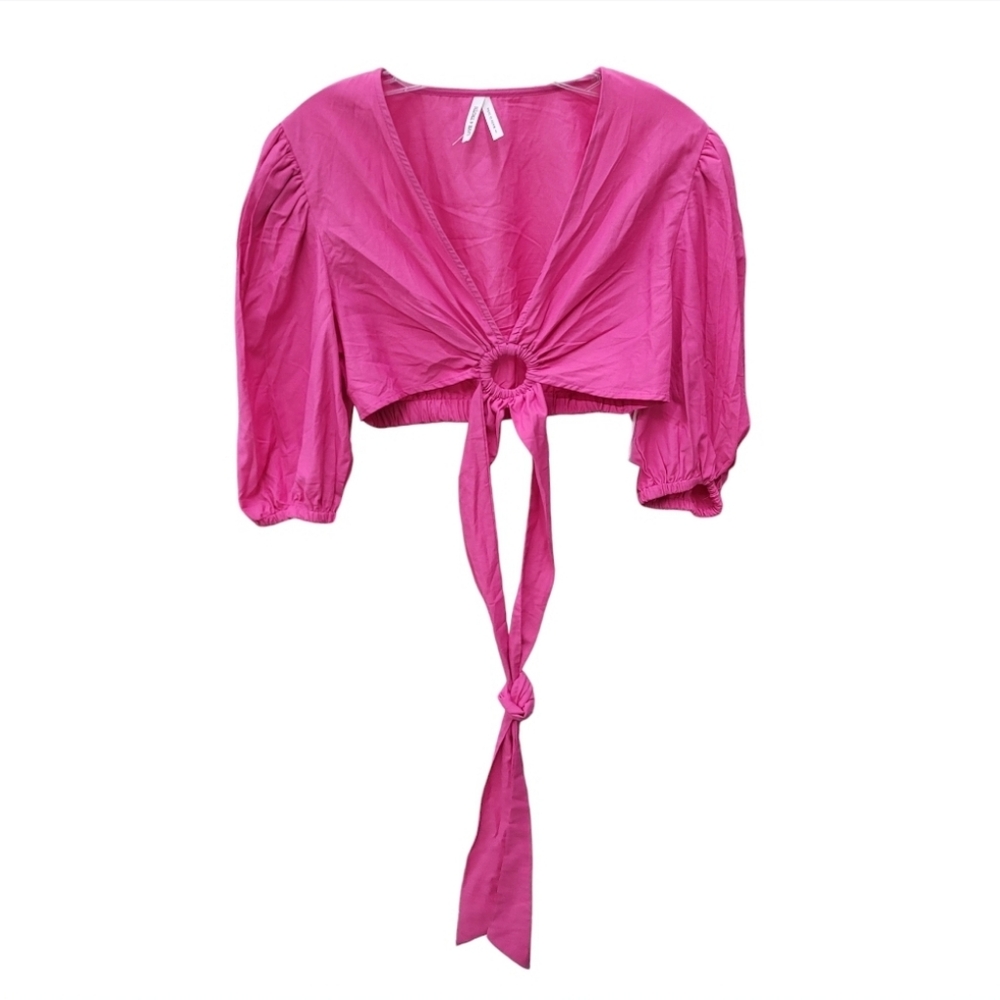 LIVE 4 TRUTH Size L BRIGHT PINK Balloon Sleeve / Keyhole CROP TOP